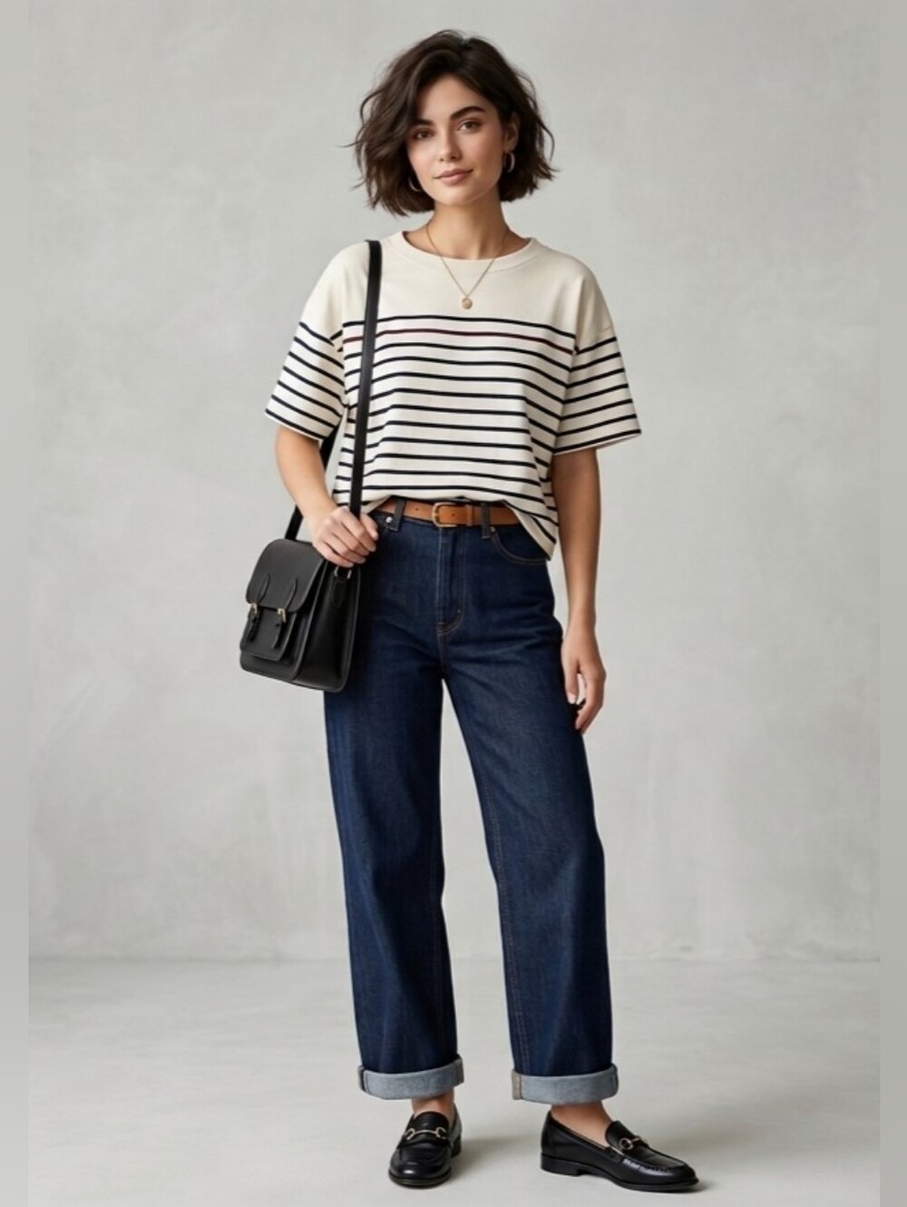 LL Bean Signature Parisian Chic Striped Boxy Cotton Top L Relaxed French Sailor